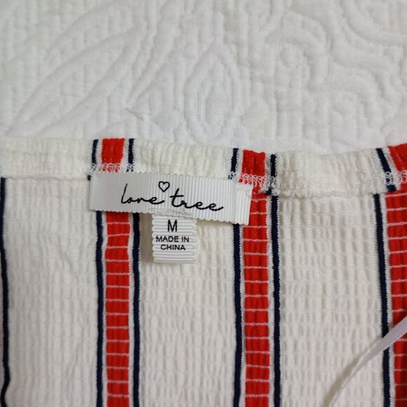 Love Tree Womens Striped Twist-Front Top Size M Blouse White and Red - Picture 2 of 8